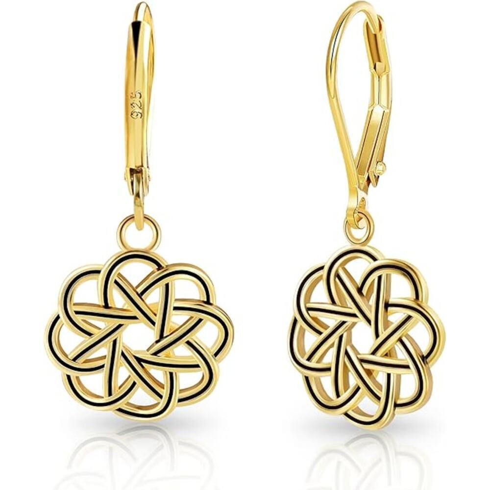 Dangle Drop Earrings for Women girl 14K Gold Trendy Celtic Knot Leverback Dangle